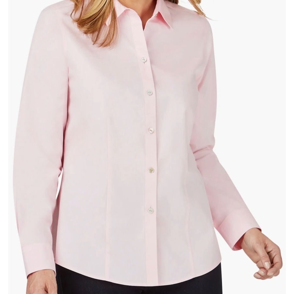 Foxcroft Dianna Non-iron Cotton Button-Up Shirt in Light Pink Size L